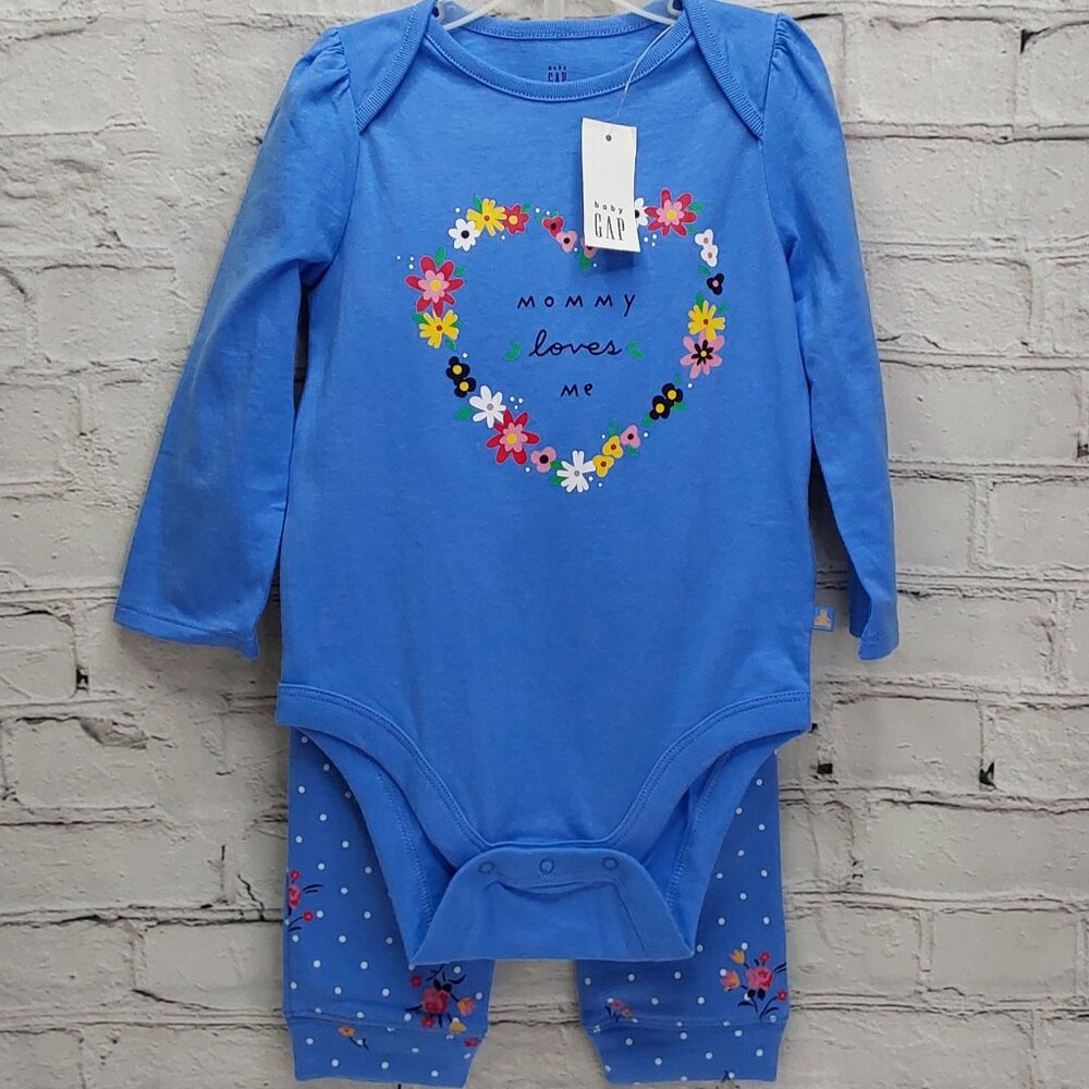 'BABY GAP' 2-PIECE OUTFIT L.Sleeve BODYSUIT & Logo Fleece JOGGERS 'BRANNAN BEAR'